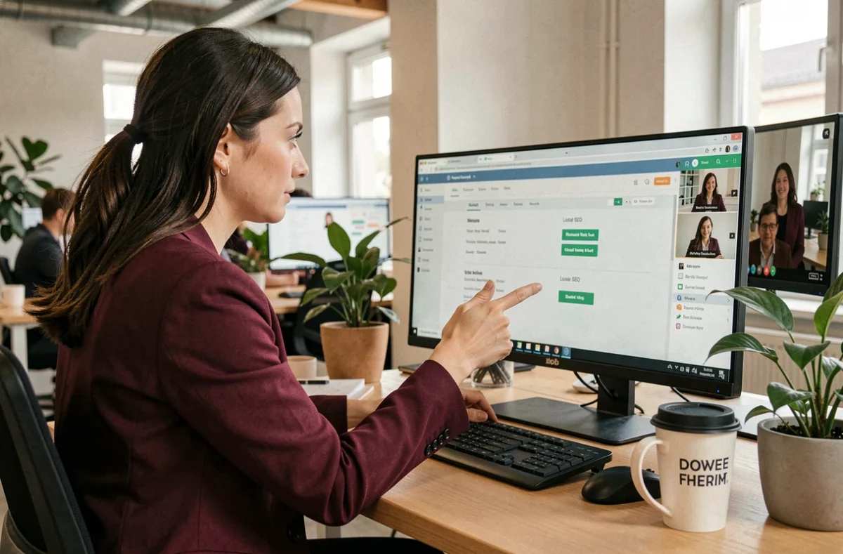 Spécialiste en marketing digital de Linkeo Strasbourg travaillant sur un rapport SEO local