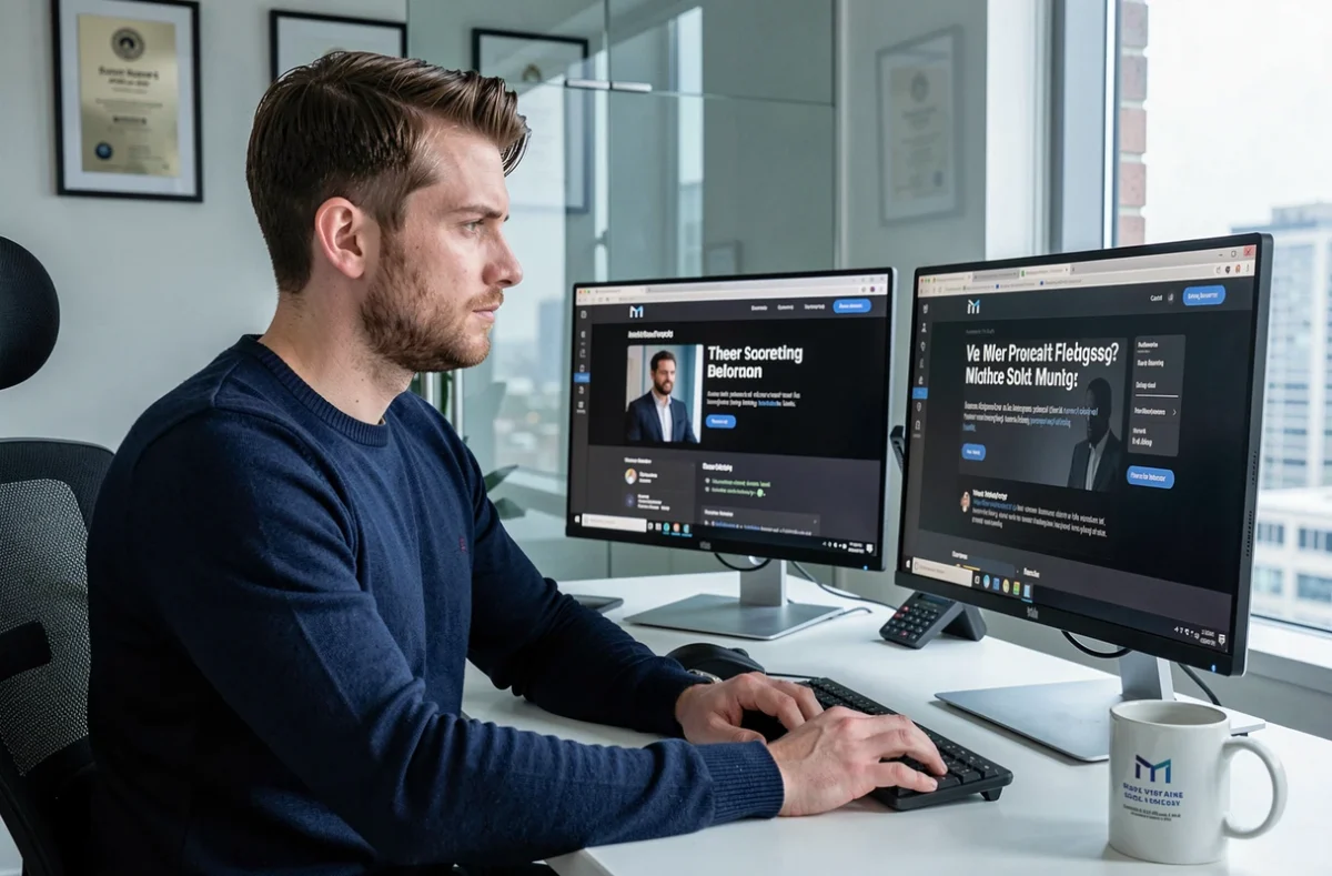 Développeur web de l'agence NOIISE travaillant sur un tableau de bord de site internet moderne