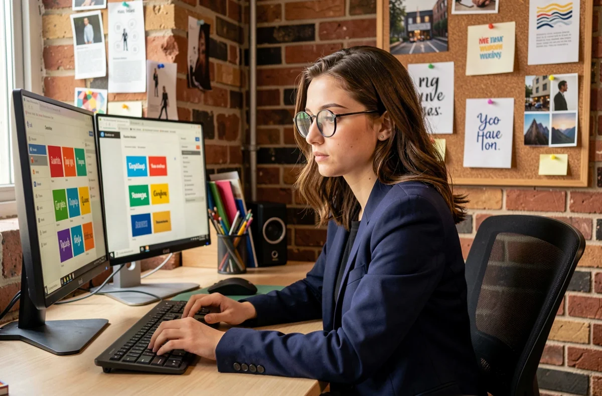 Designer de l'agence Tiz travaillant sur des prototypes d'interface utilisateur dans un studio créatif