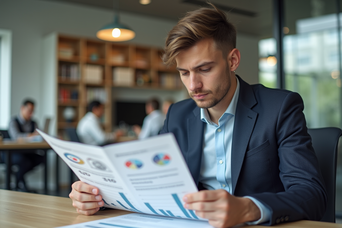 Jeune analyste concentré sur une étude de marché
