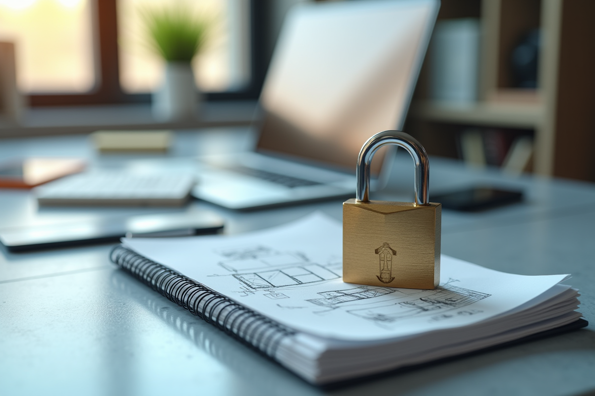 Cadenas sur croquis et appareils numériques dans un espace moderne