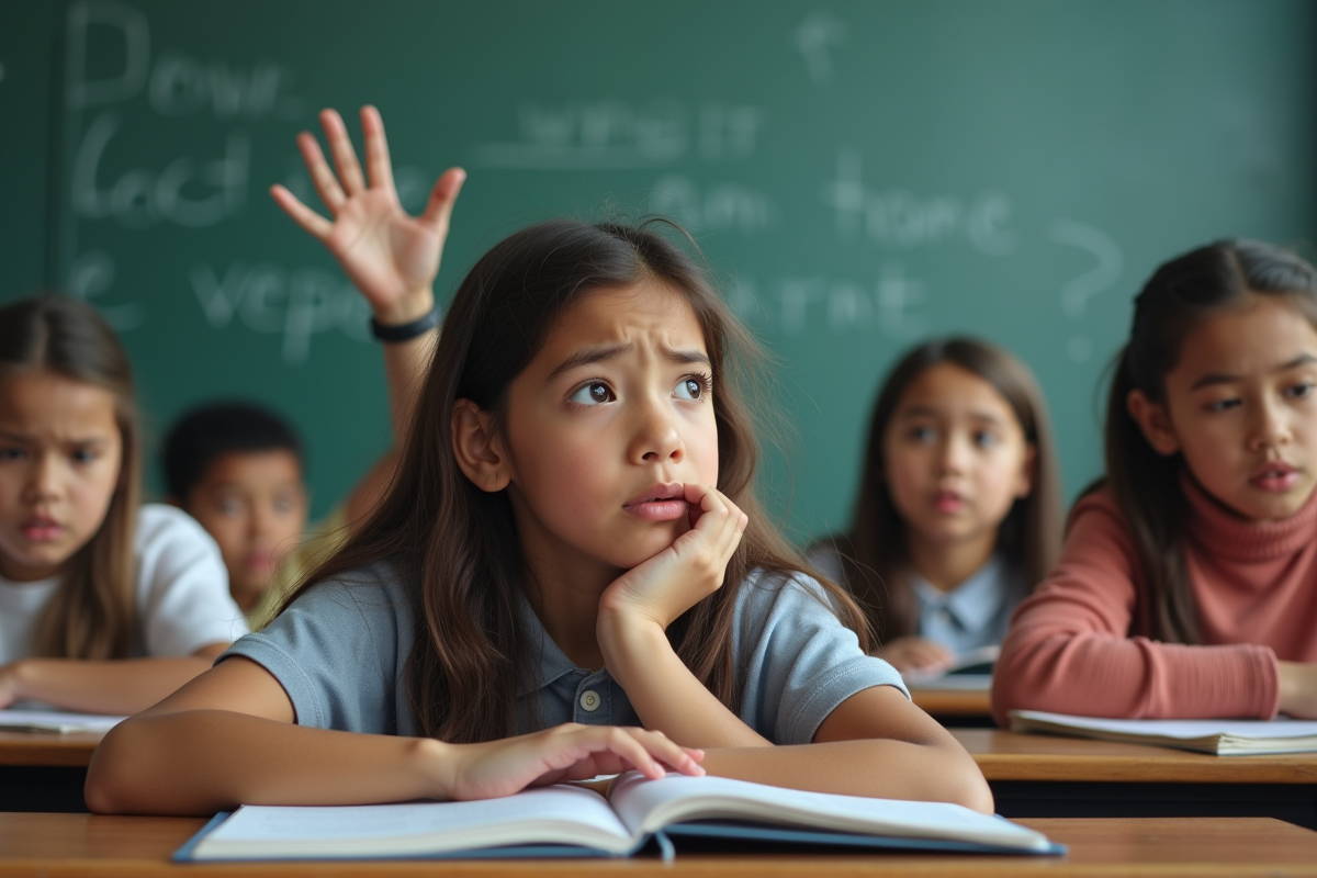 Étudiants divers en classe avec un élève qui parle et un autre isolé