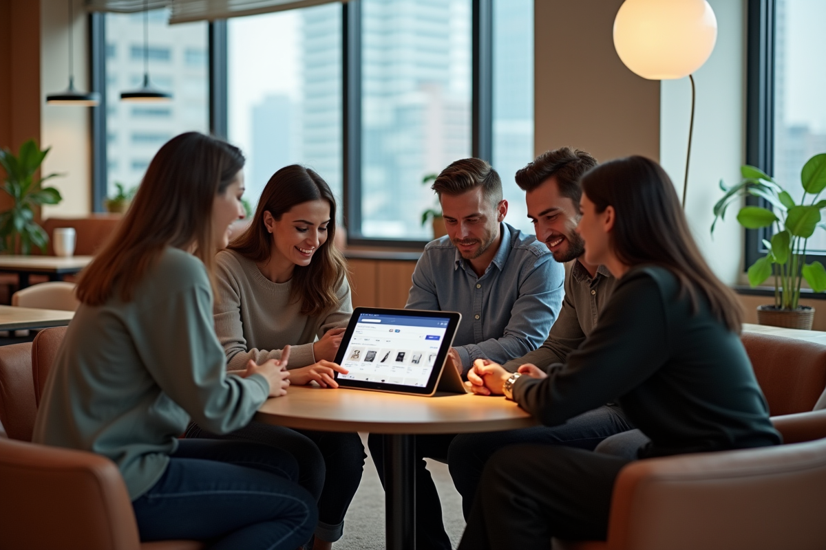 Groupe de collègues discutant autour d