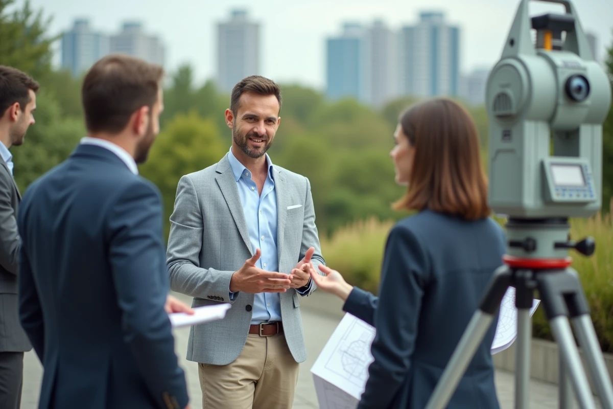 Groupe en discussion avec équipements de terrain et cartes
