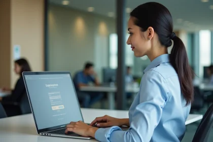 Employée accédant au portail personnel cccp13 sur son ordinateur portable au bureau