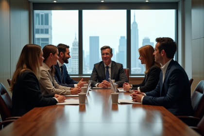 Groupe de professionnels en réunion dans un bureau moderne