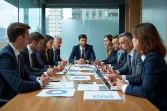 Groupe de professionnels en réunion d'affaires dynamique