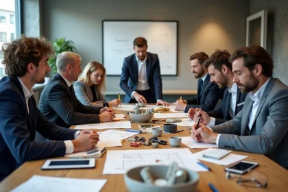 Groupe de professionnels français en réunion créative