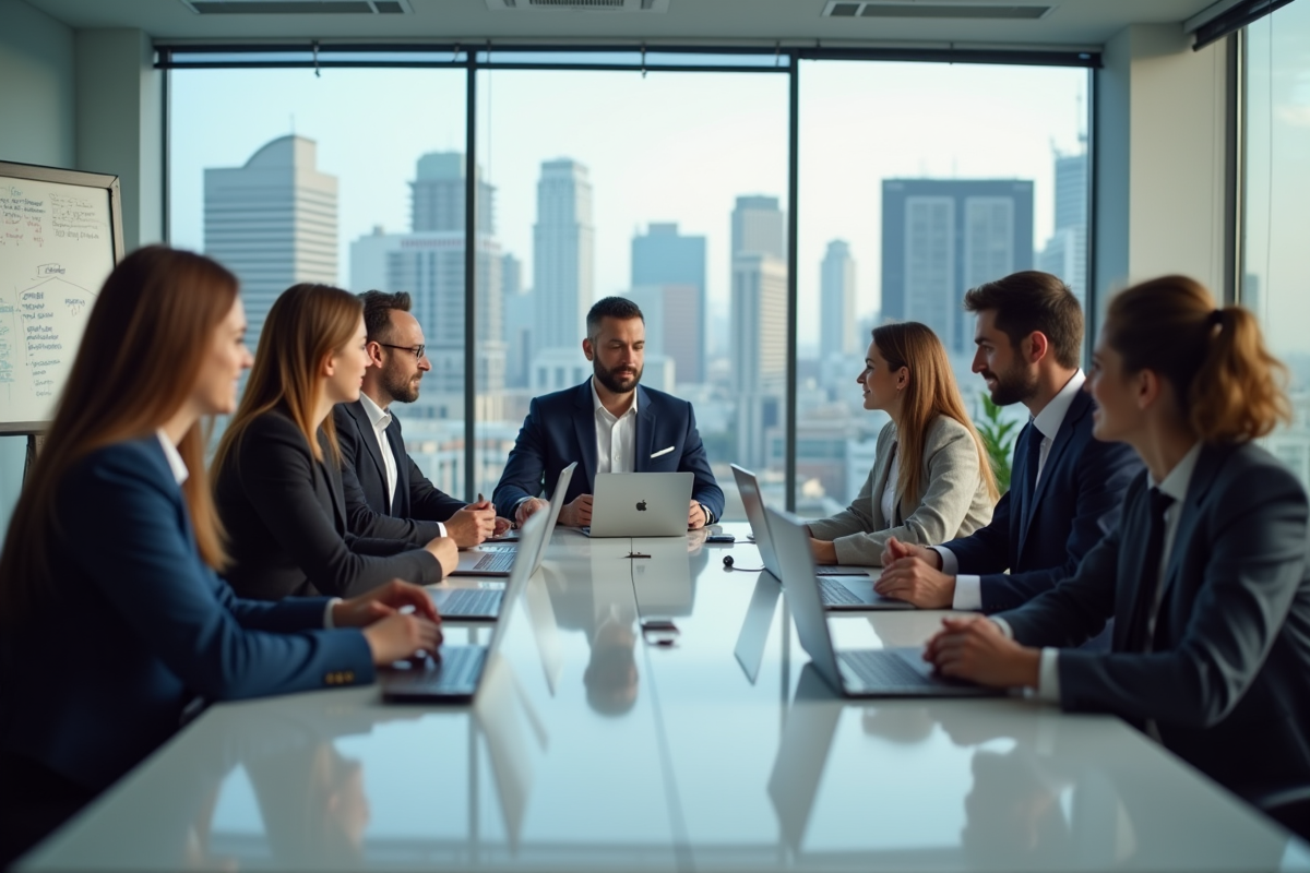 Groupe divers d employés en réunion d audit collaborative