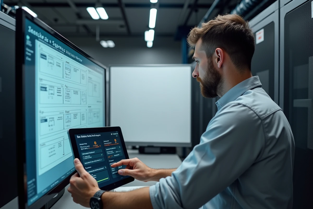 Technicien informatique identifiant des erreurs de configuration sur le tableau de bord d'un SVC Center