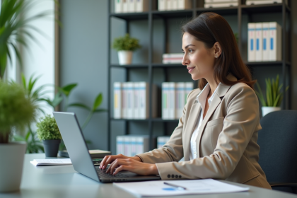 Femme professionnelle analysant des graphiques SEO au bureau