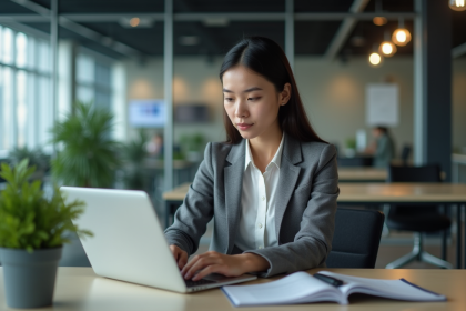 Jeune femme professionnelle analysant des données marketing