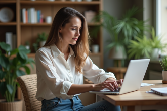 Femme concentrée travaillant dans un bureau à domicile