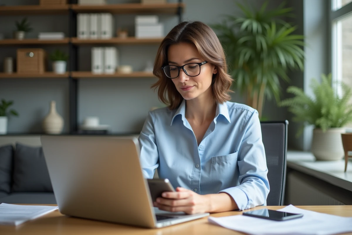 Femme d affaires travaillant sur son ordinateur dans un bureau moderne