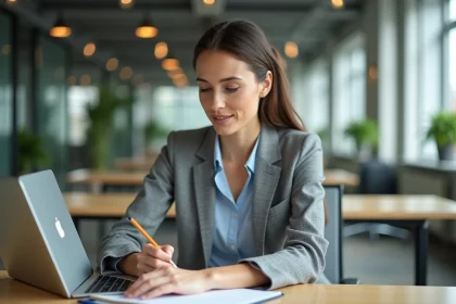 Femme professionnelle au bureau prenant des notes