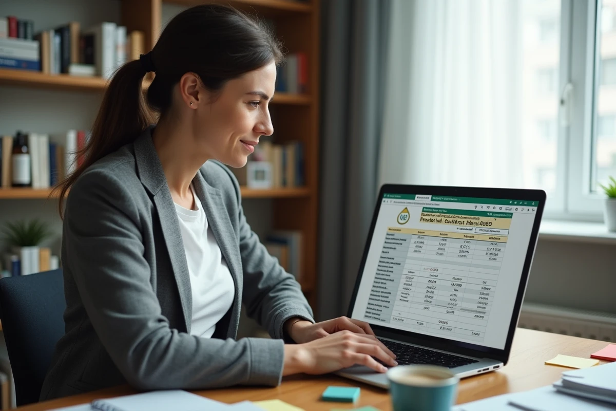 Femme entrepreneur comparant les alternatives et le prix d'une licence taxi sur ordinateur portable dans un bureau à domicile