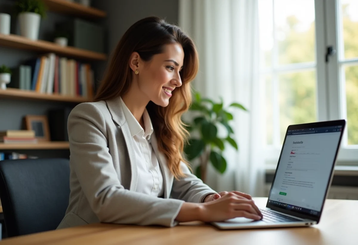 Femme au bureau travaillant sur un ordinateur portable
