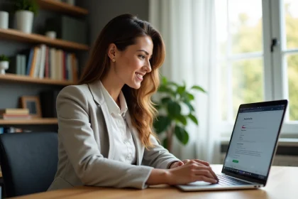 Femme au bureau travaillant sur un ordinateur portable