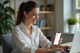 Femme au travail à domicile regardant son ordinateur portable