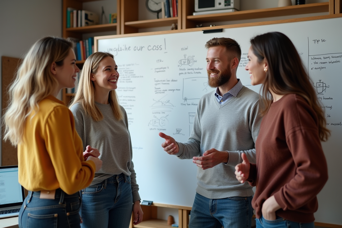 Groupe divers en brainstorming dans un espace de travail