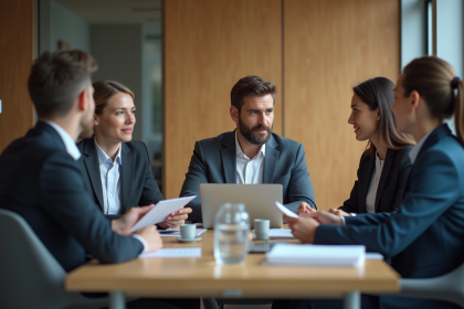 Groupe de professionnels en r&eacute;union d'affaires