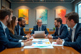 Groupe de professionnels en réunion dans un bureau moderne