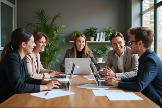 Groupe de professionnels en réunion dans un bureau moderne