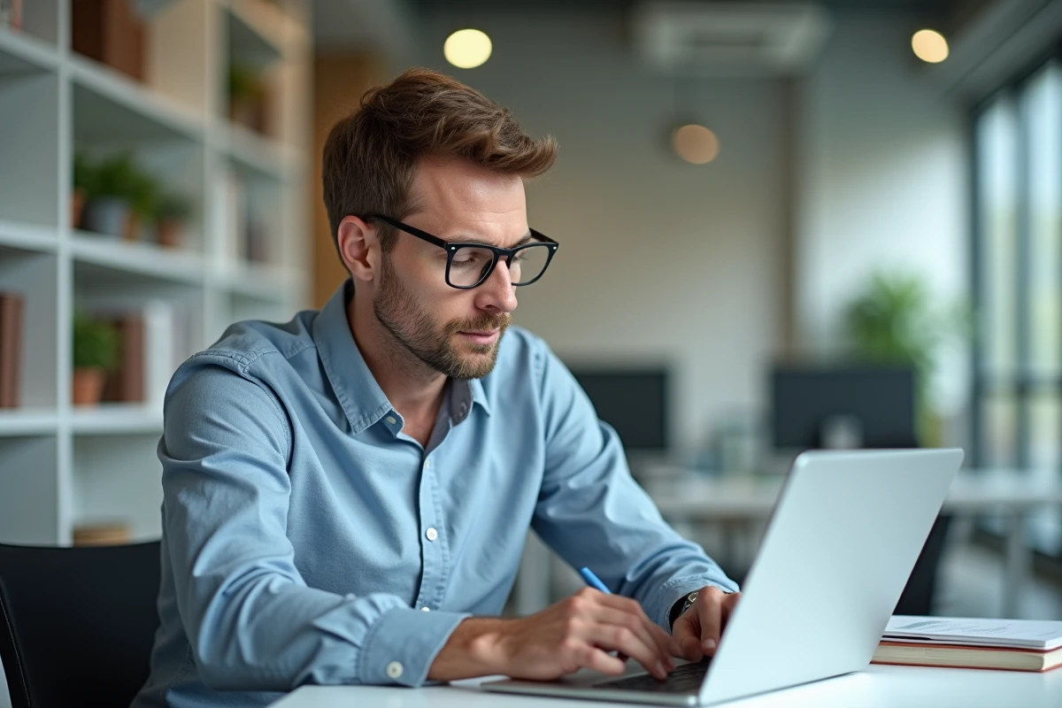 Homme d'âge moyen travaillant à son bureau moderne