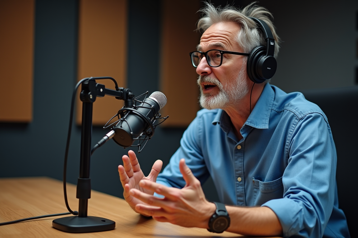 Homme en interview dans un studio d