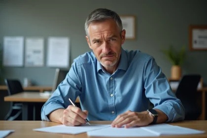 Homme d'âge moyen travaillant à un bureau officiel