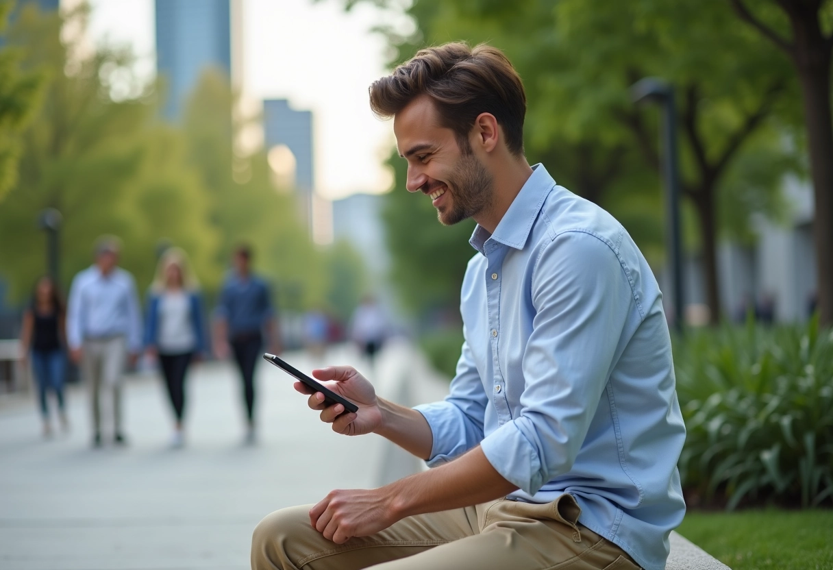 Jeune homme lisant une offre d emploi dans un parc urbain