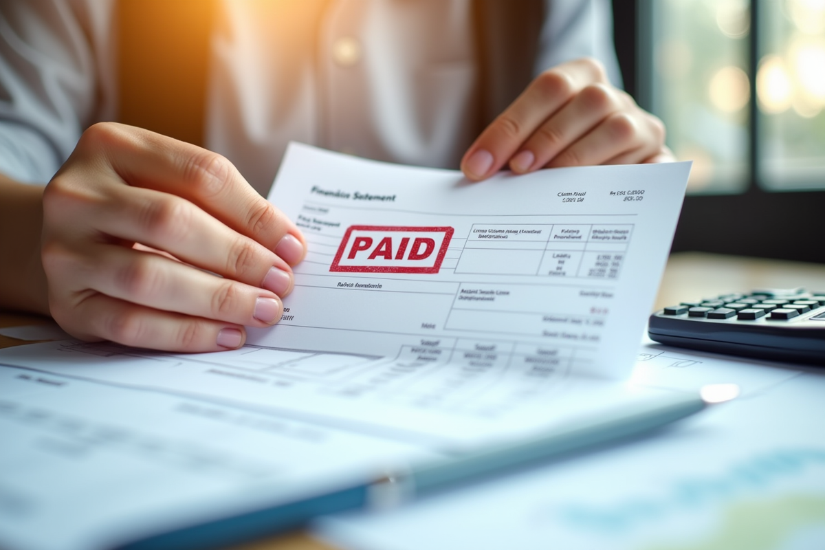 Mains tenant un document payé sur un bureau lumineux