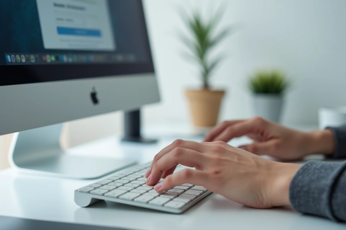 Mains tapant sur un clavier pour récupérer l'accès à un compte en ligne avec mot de passe oublié