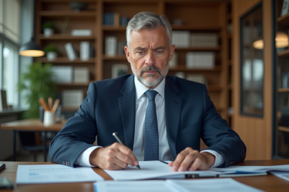Manager homme en costume dans un bureau moderne