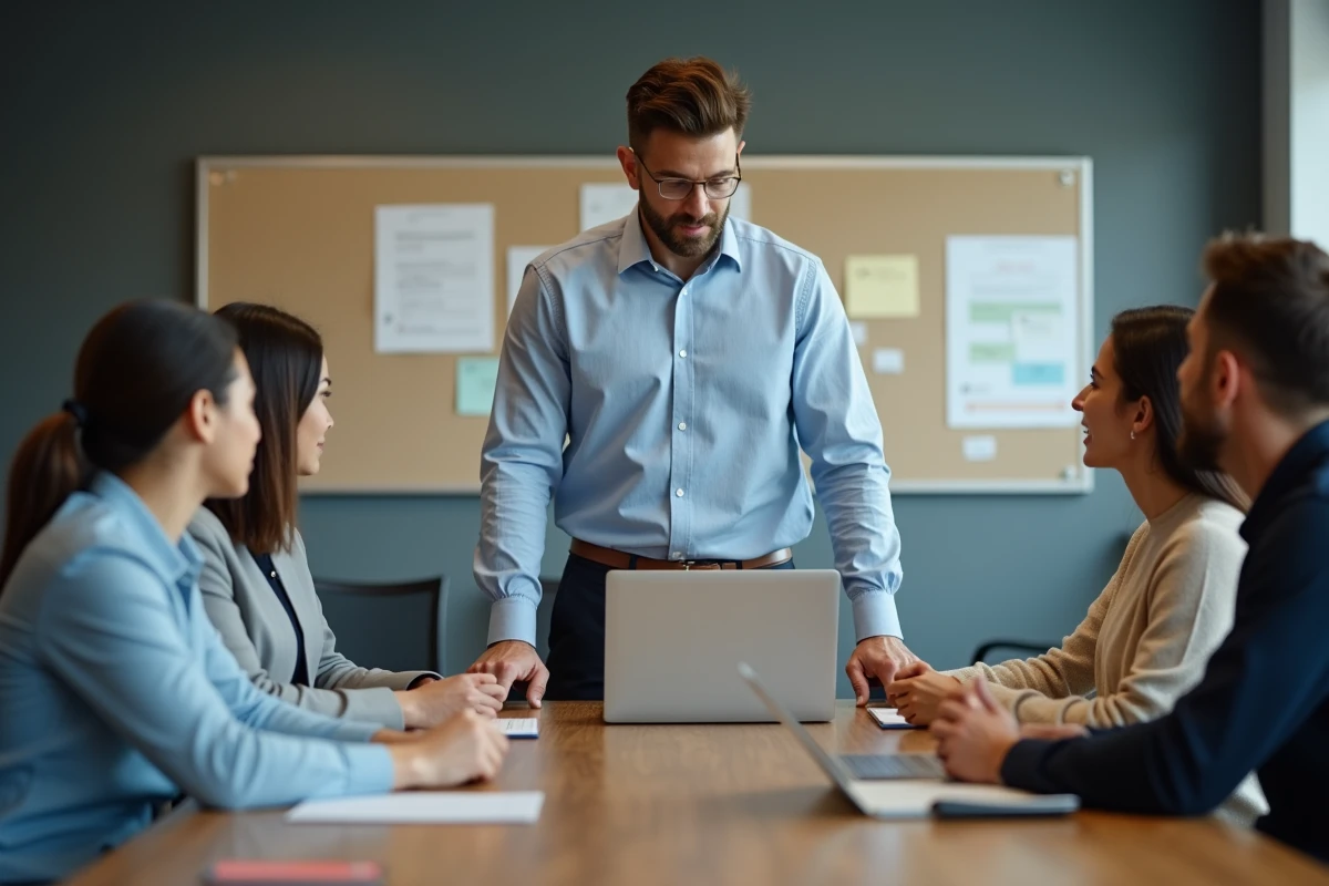 Manager montrant des fonctionnalités à l