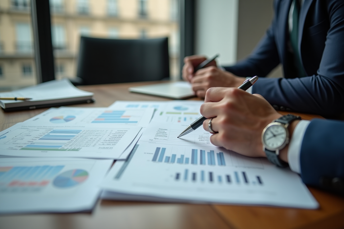 Main tenant un stylo au-dessus de documents financiers