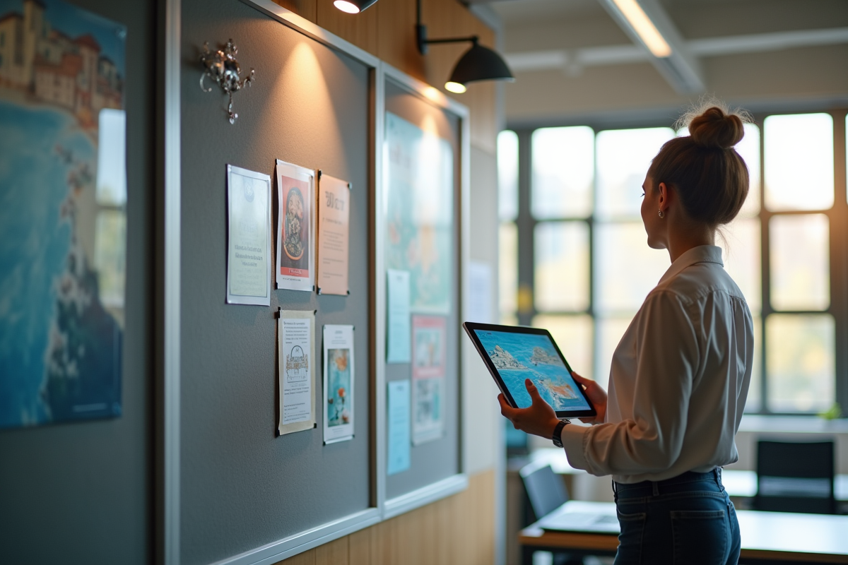 Personne tenant une tablette avec interface d