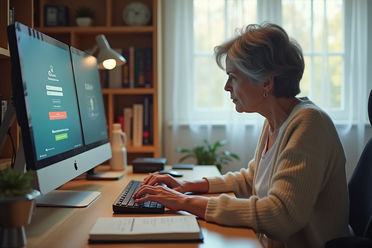 Femme en télétravail bloquée sur la page de connexion d'un portail CSE, illustrant les vérifications à effectuer en cas d'échec d'authentification