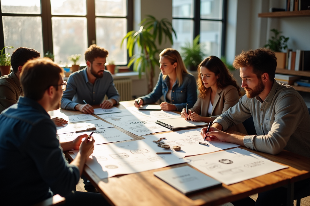 Processus de rebranding créatif dans un bureau moderne avec designers